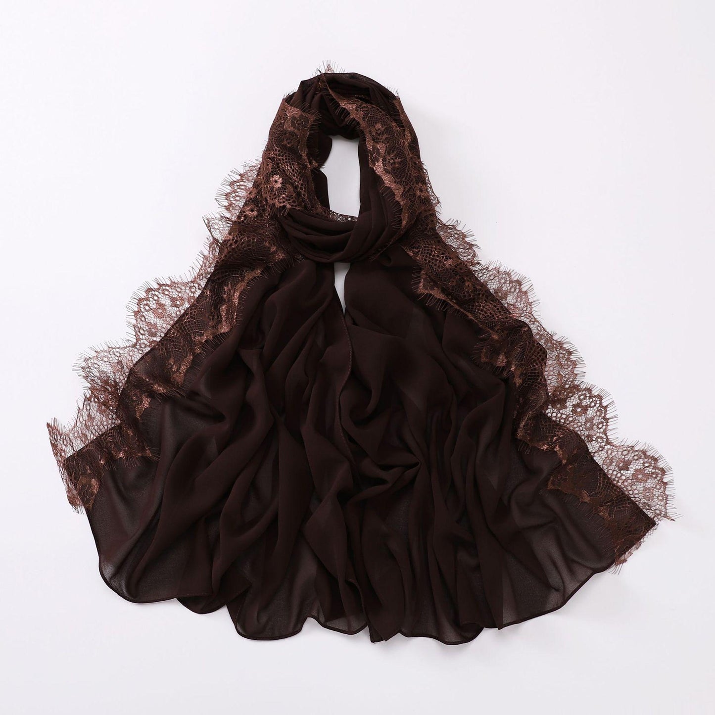 Bandeau Hijab en mousseline de soie avec bordure en dentelle HASASERIES HS1119