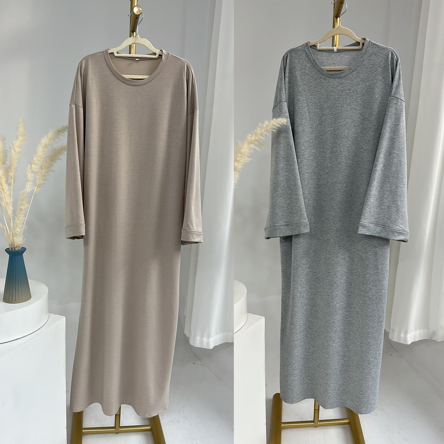 HASASERIES HS1089 Solid Color Hoodie Dress