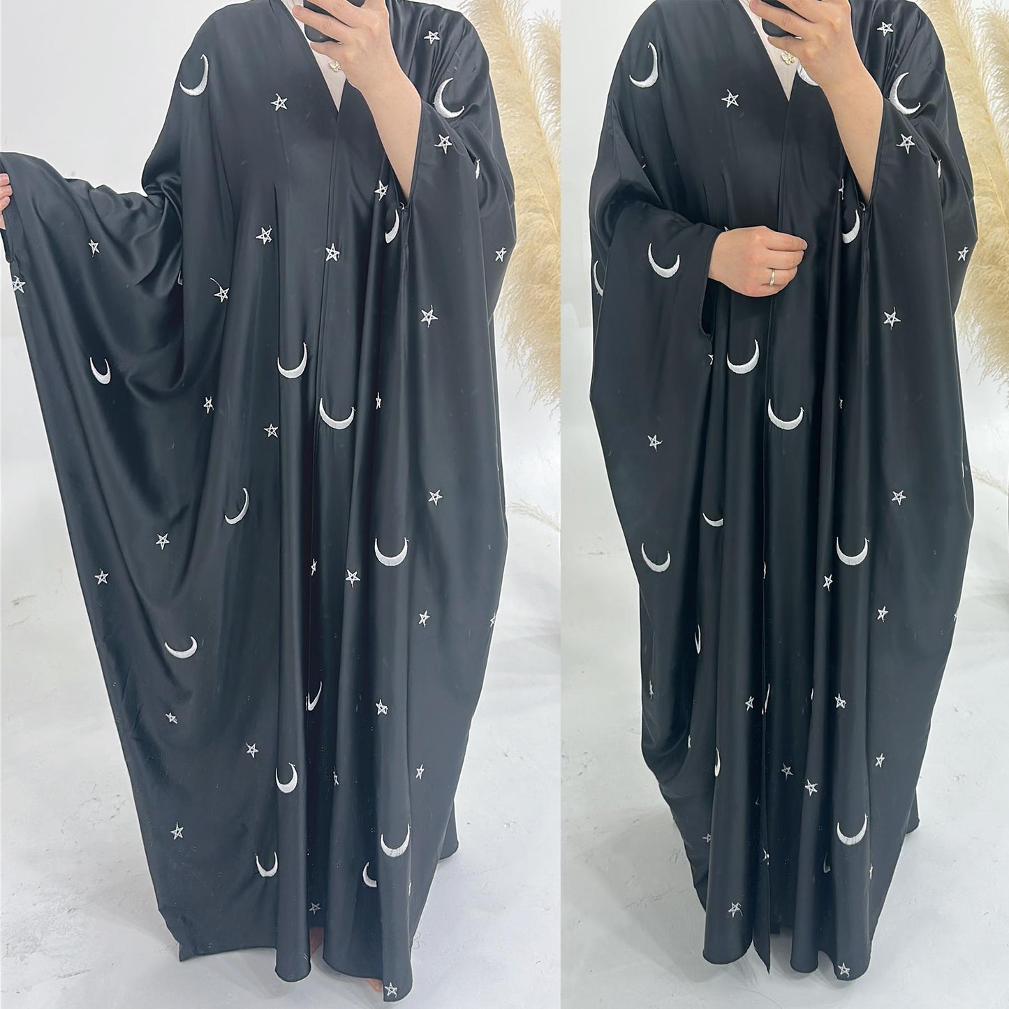 HASASERIES HS1171 Moon Embroidered Robe Kaftan Abaya
