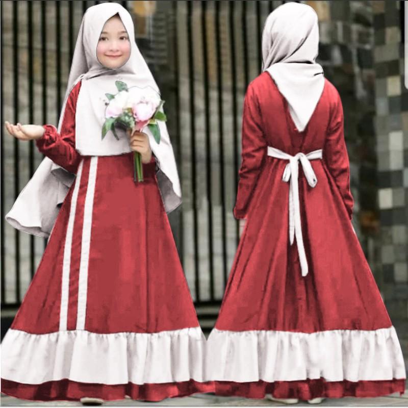 HASASERIES HS1199 Ensemble 2 pièces, Abaya pour enfant avec une couche de Khimar.