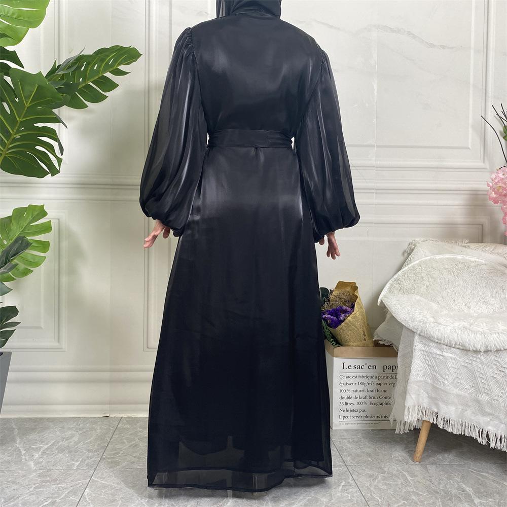 HASASERIES HS0929 Shiny Silk Balloon Sleeves Lined Cardigan