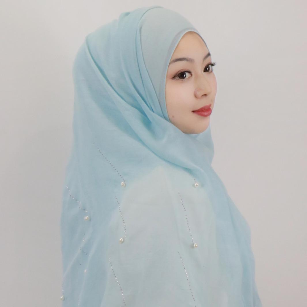 HASASERIES HS1106 Solid Color Scarf Long Beaded Shawl Headband
