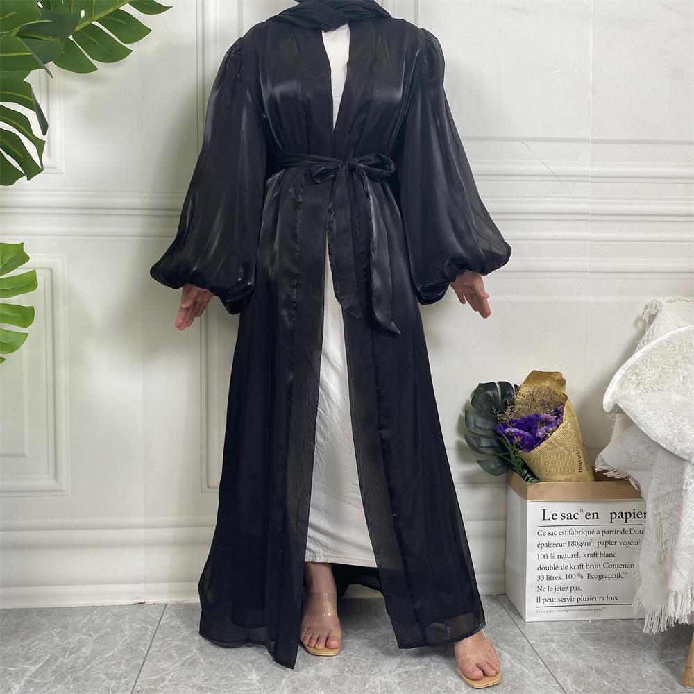 HASASERIES HS0929 Shiny Silk Balloon Sleeves Lined Cardigan