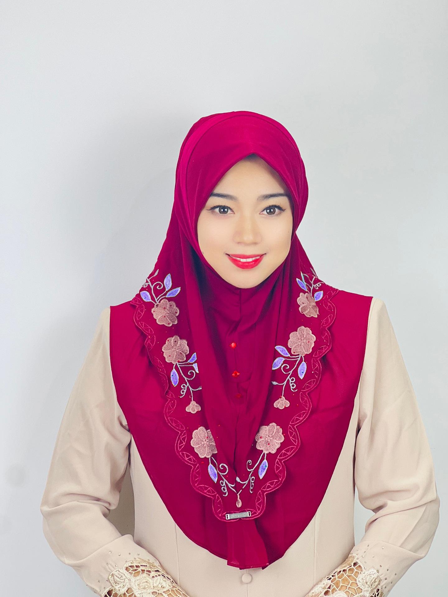 HASASERIES HS1105 Double Layered Floral Embroidered Lace Headscarf for Women