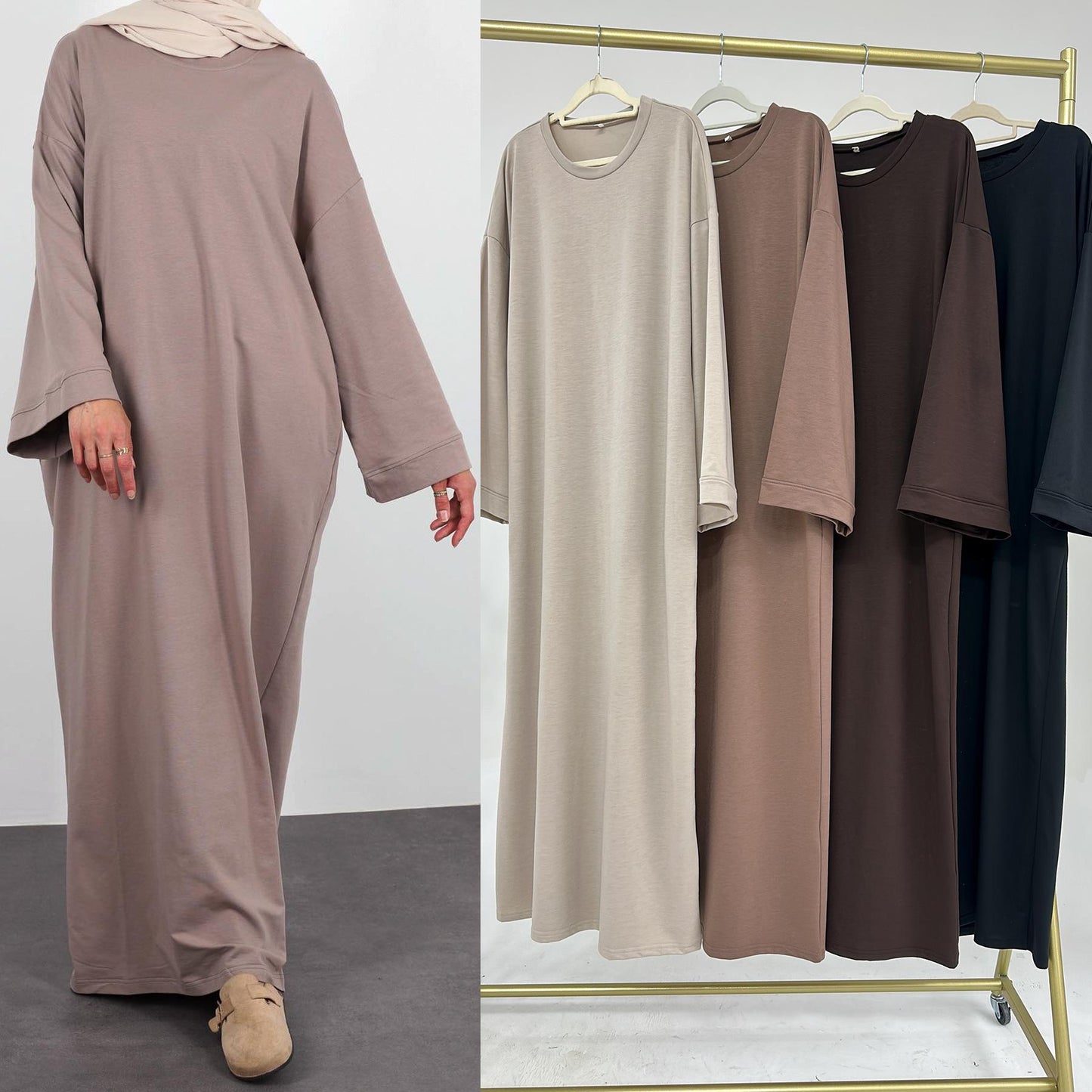 HASASERIES HS1089 Solid Color Hoodie Dress