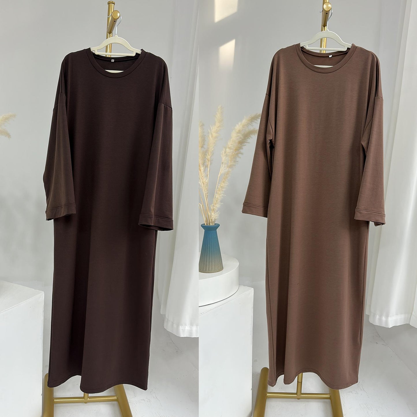 HASASERIES HS1089 Solid Color Hoodie Dress