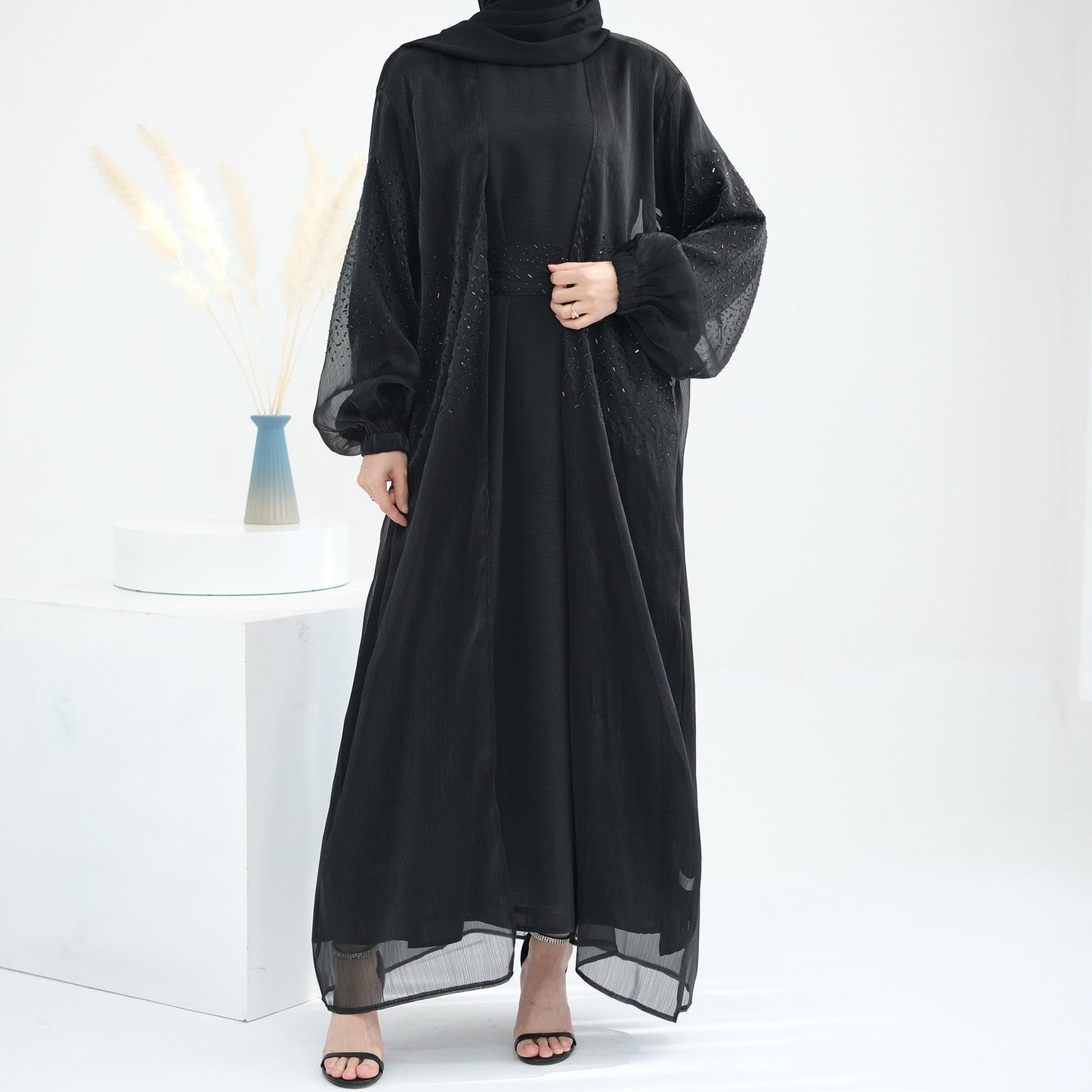HASASERIES HS0932 3 Pcs Set Cardigan+Inner Dress+Hijab
