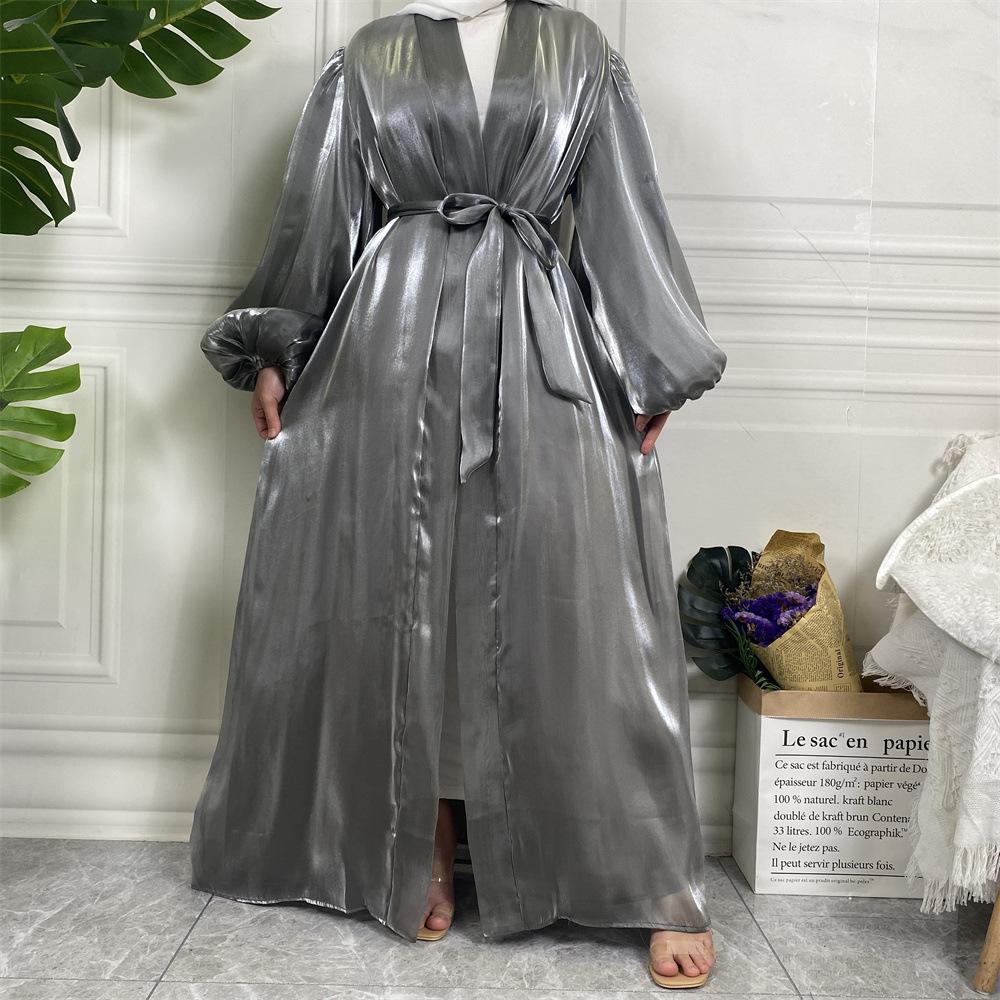 HASASERIES HS0929 Shiny Silk Balloon Sleeves Lined Cardigan