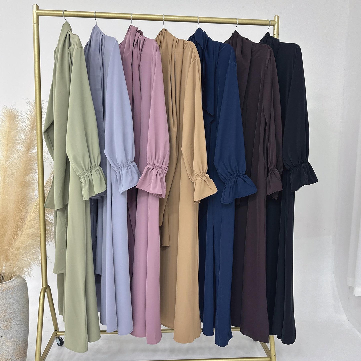 HASASERIES HS1173 Solid Color Hooded Abaya with Side Pocket