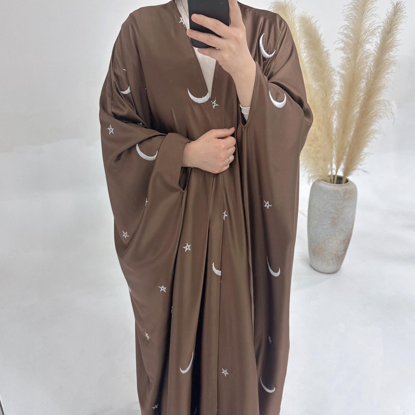 HASASERIES HS1171 Moon Embroidered Robe Kaftan Abaya