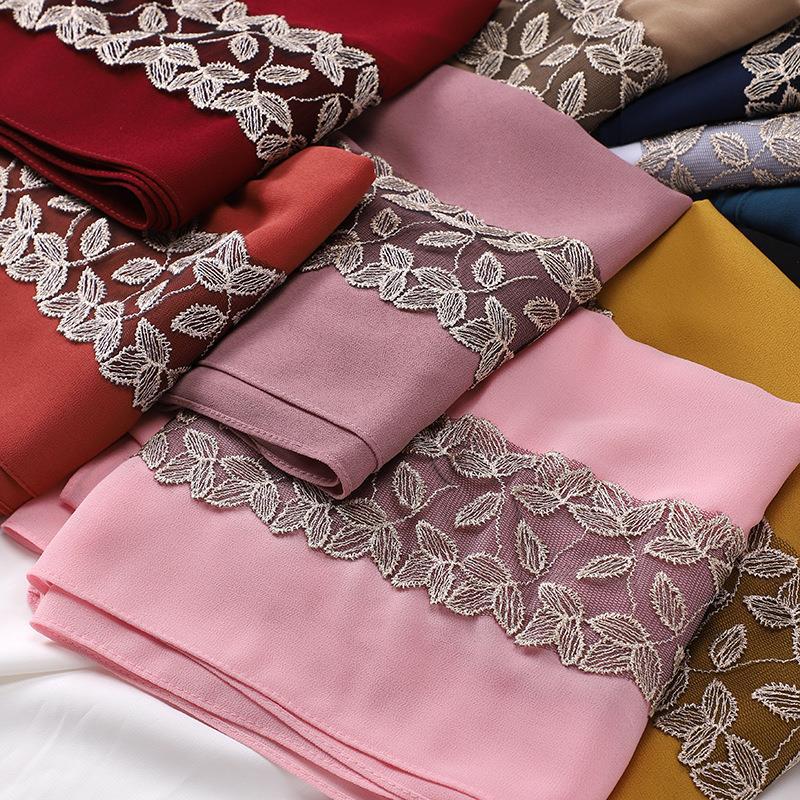 HASASERIES HS1130 Foulard en mousseline de soie et dentelle perlée