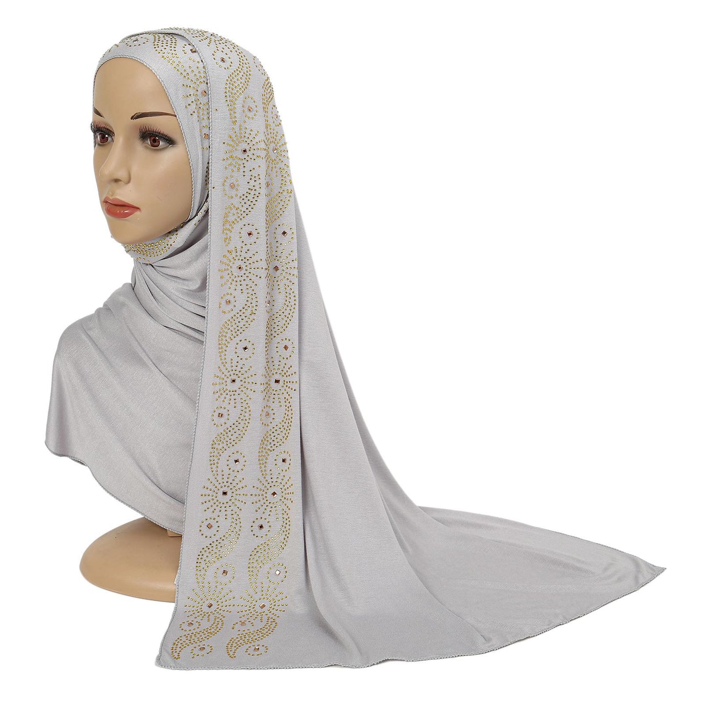 HASASERIES HS1145 Solid Color Rhinestone Headscarf