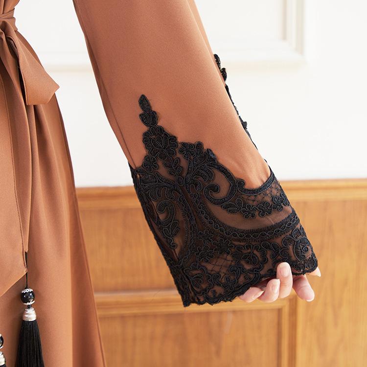 HASASERIES HS0627 Embroidered Sequin Cuff Robe