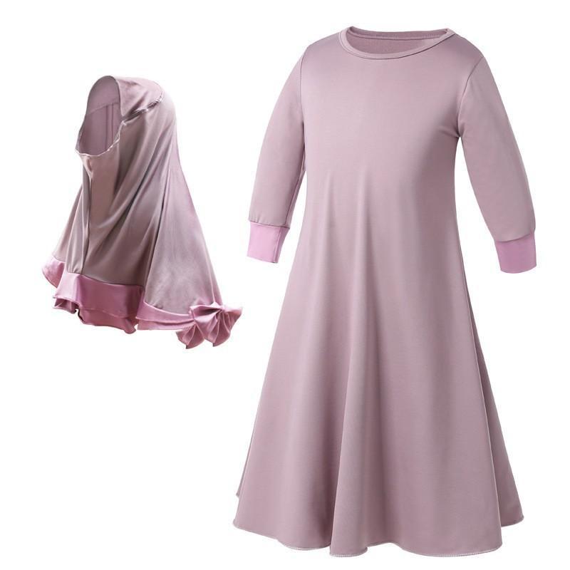 HASASERIES HS1203 Ensemble 2 pièces, Abaya pour enfant avec une couche de Khimar.