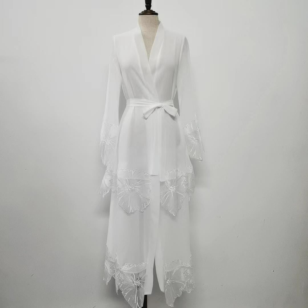HASASERIES HS1025 1pcs Lace Embroidery Double-Layer Cardigan