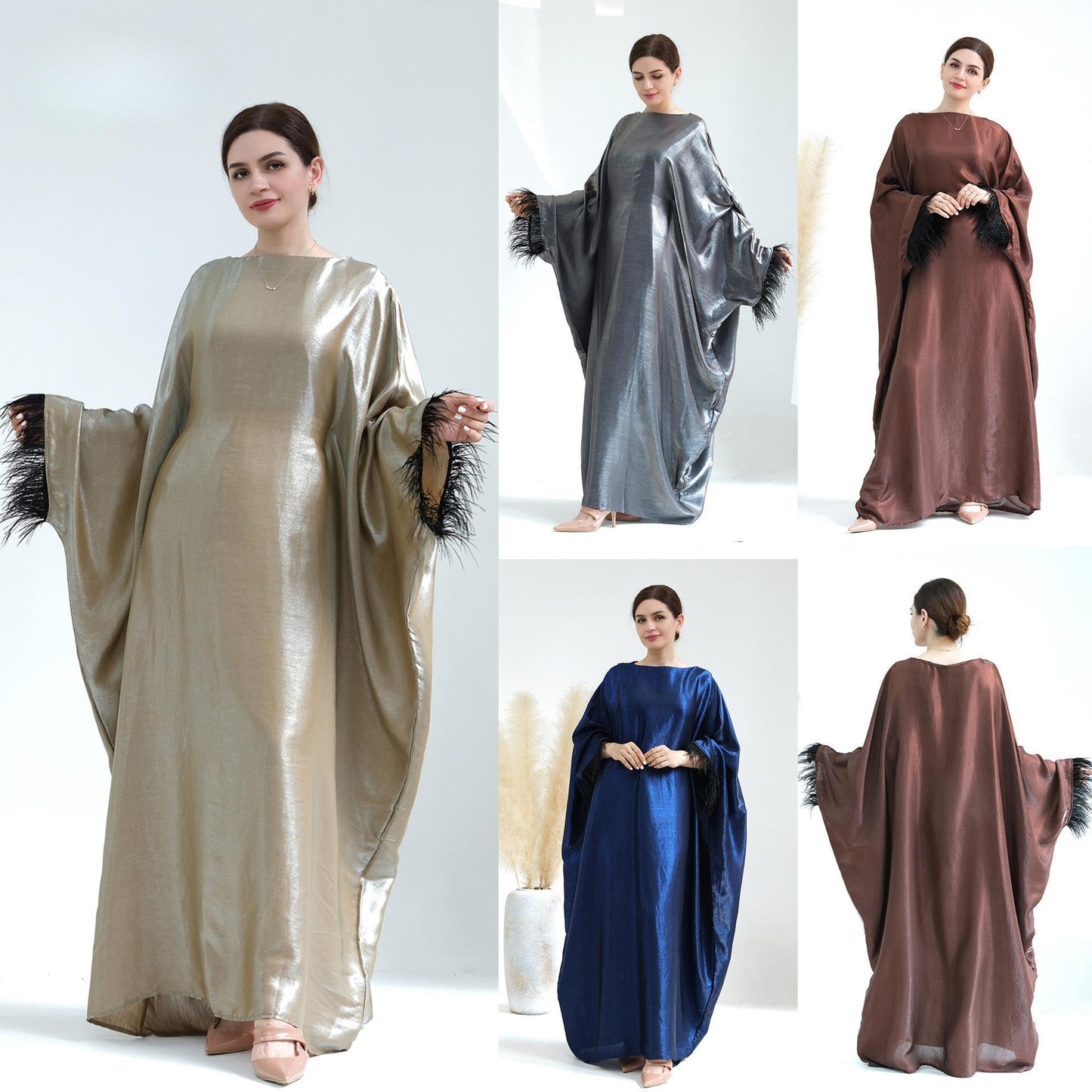 HASASERIES HS0706 Fur Sleeve Dress Gown