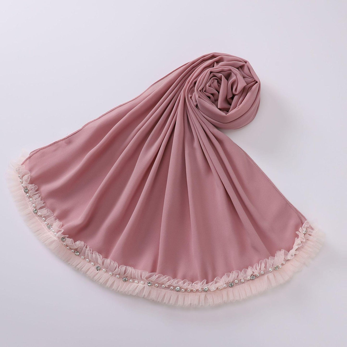 HASASERIES HS1118 Foulard en mousseline de soie et dentelle perlée
