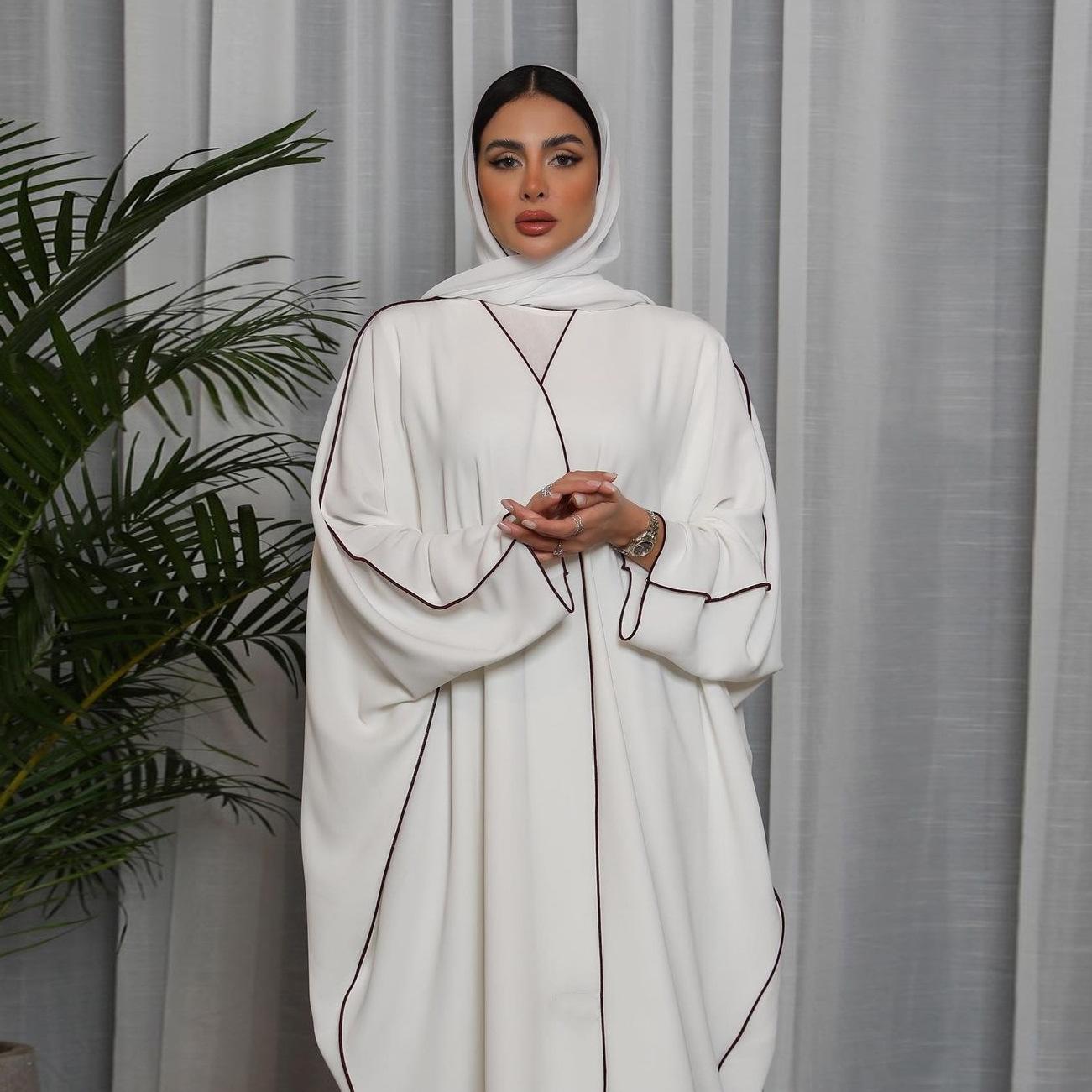 HASASERIES HS0677 White Panelled Abaya Robe