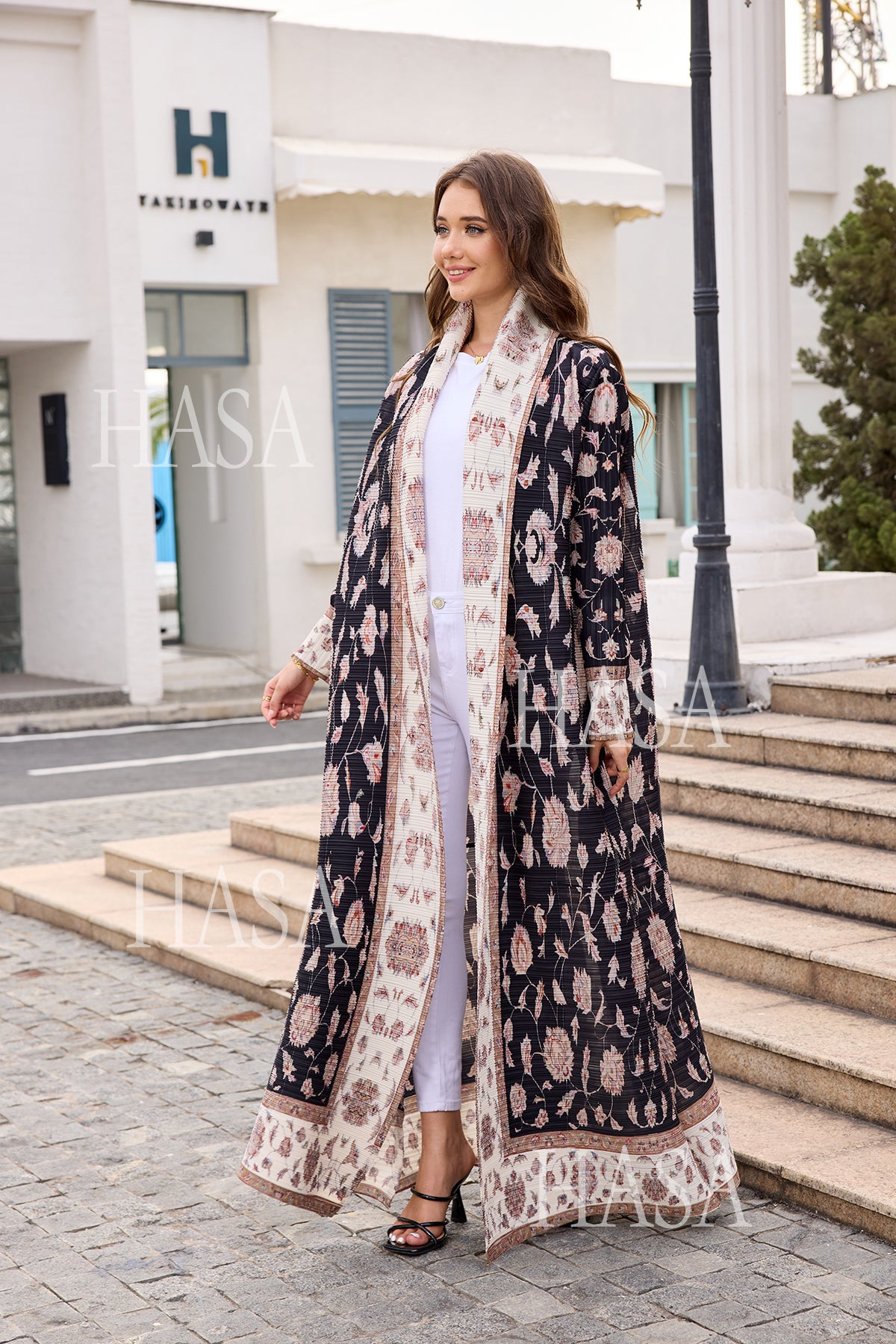 HASA Inclusive Sizing Crinkle Pleated Georgette Ramadan Stretchy Abaya-1