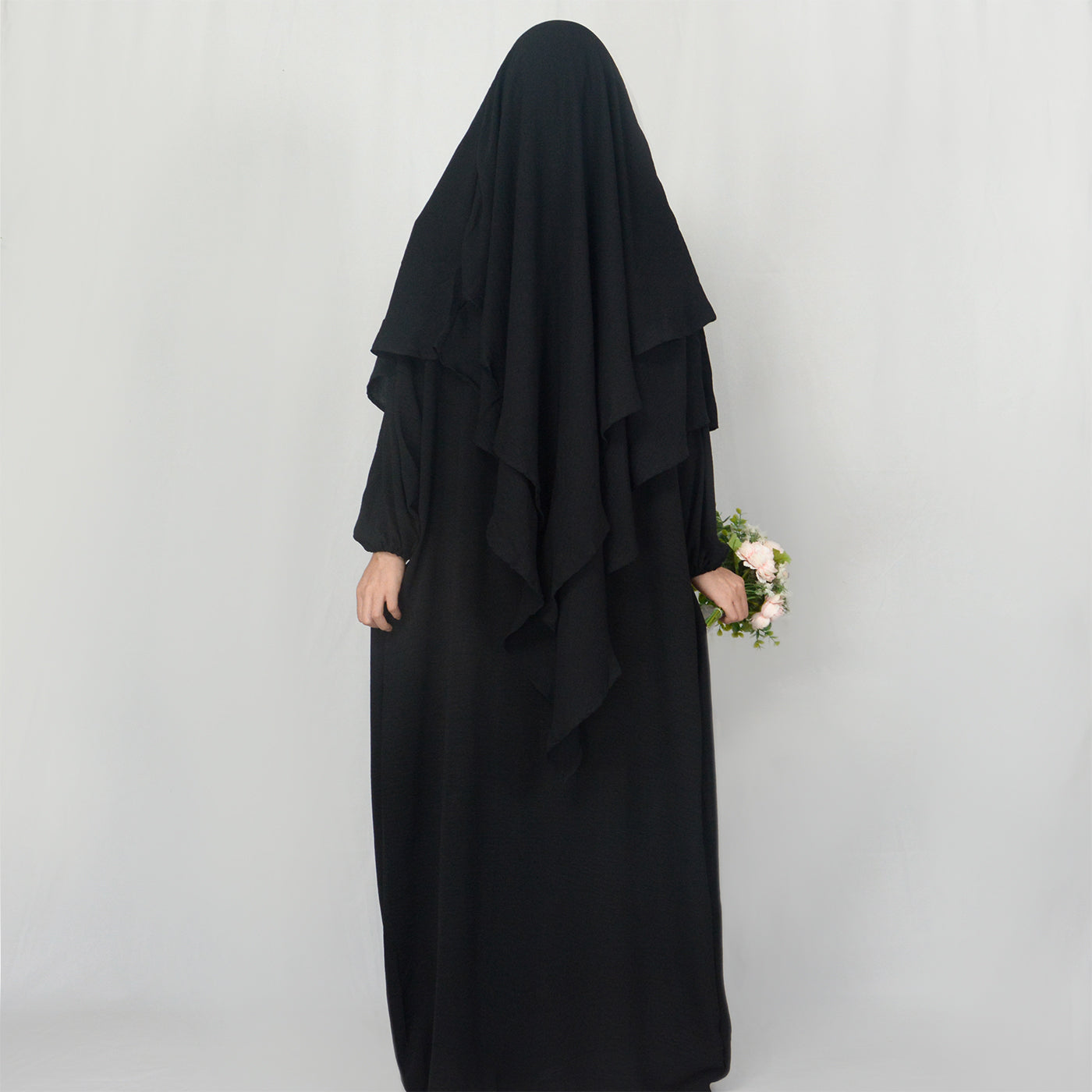 HASA HS0559 طقم عباية كريب مع جيوب وخمار متعدد الطبقات