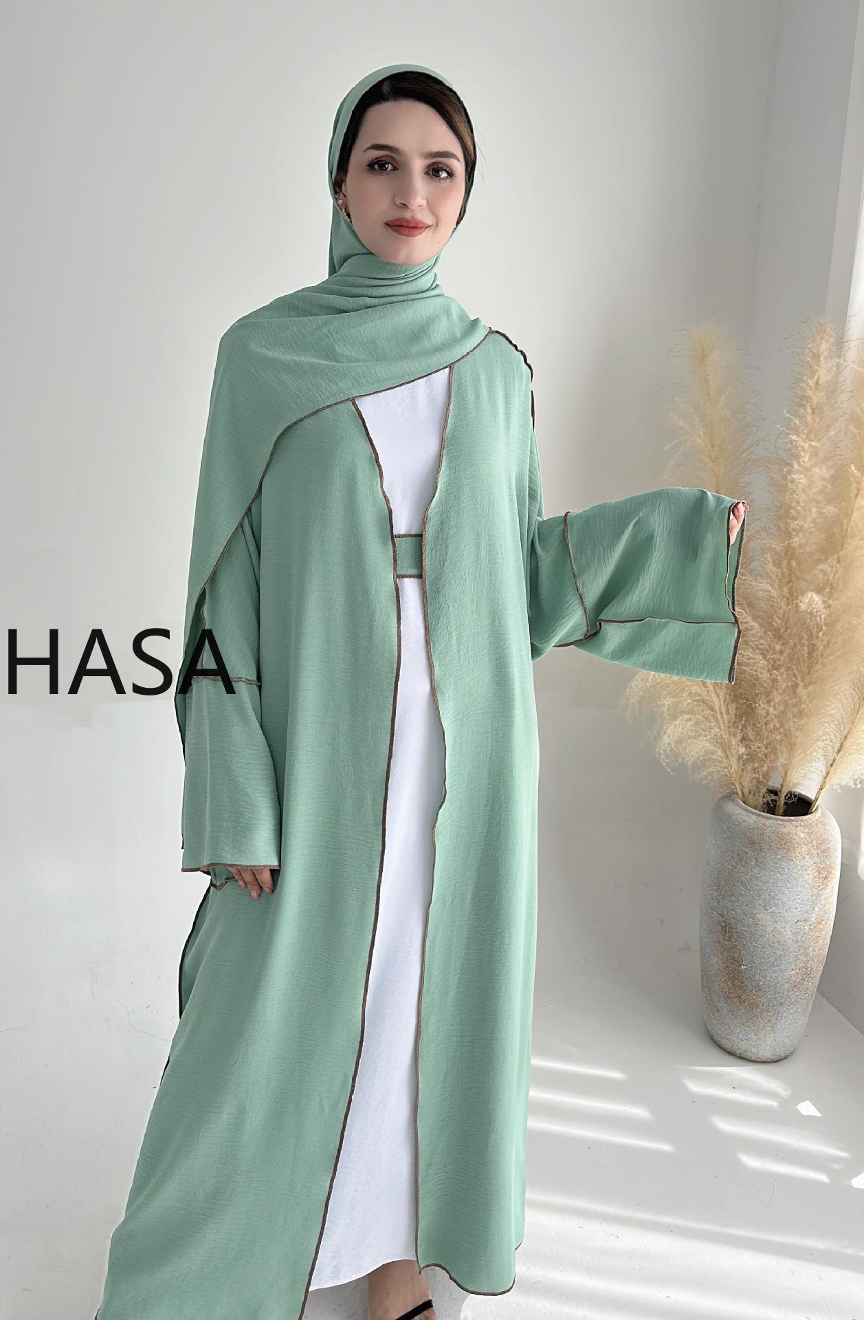 HASA HS1246H 2 PCS SET Crepe Solid Color Loose Hem Cardigan Robe with Hijab