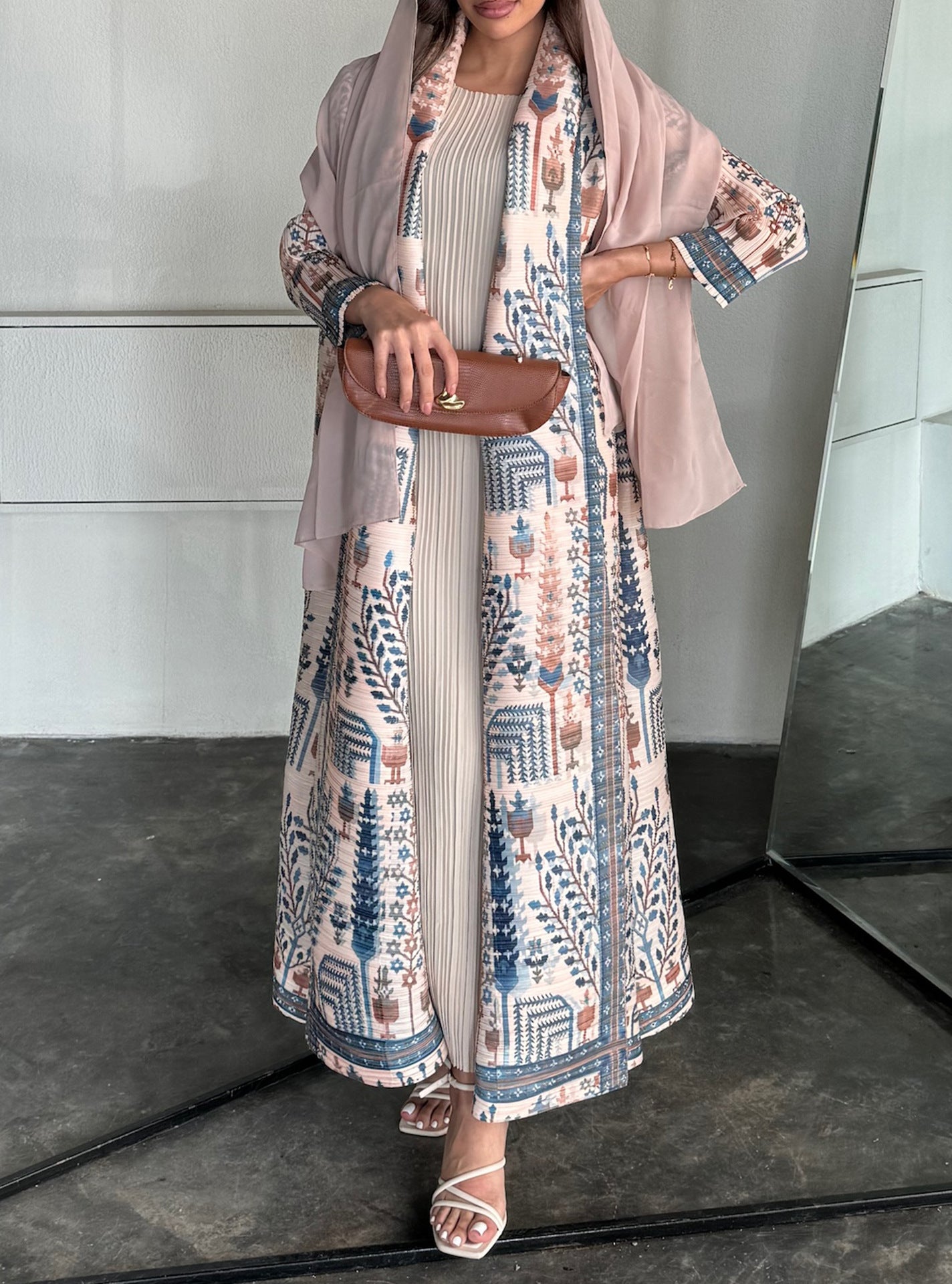 HASA Inclusive Sizing Crinkle Pleated Georgette Ramadan Stretchy Abaya-1