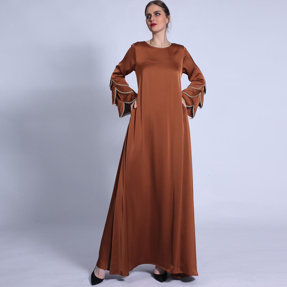 HS0431 Matte dress mermaid three-layer sleeve bright beads A-line large swing long skirt female
