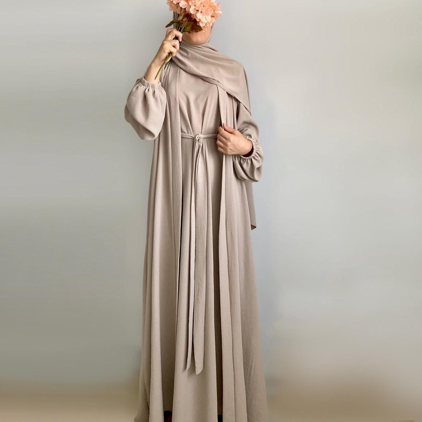 HASASERIES HS0995 3pcs Cardigan+without Sleeves Inner Dress+Hijab