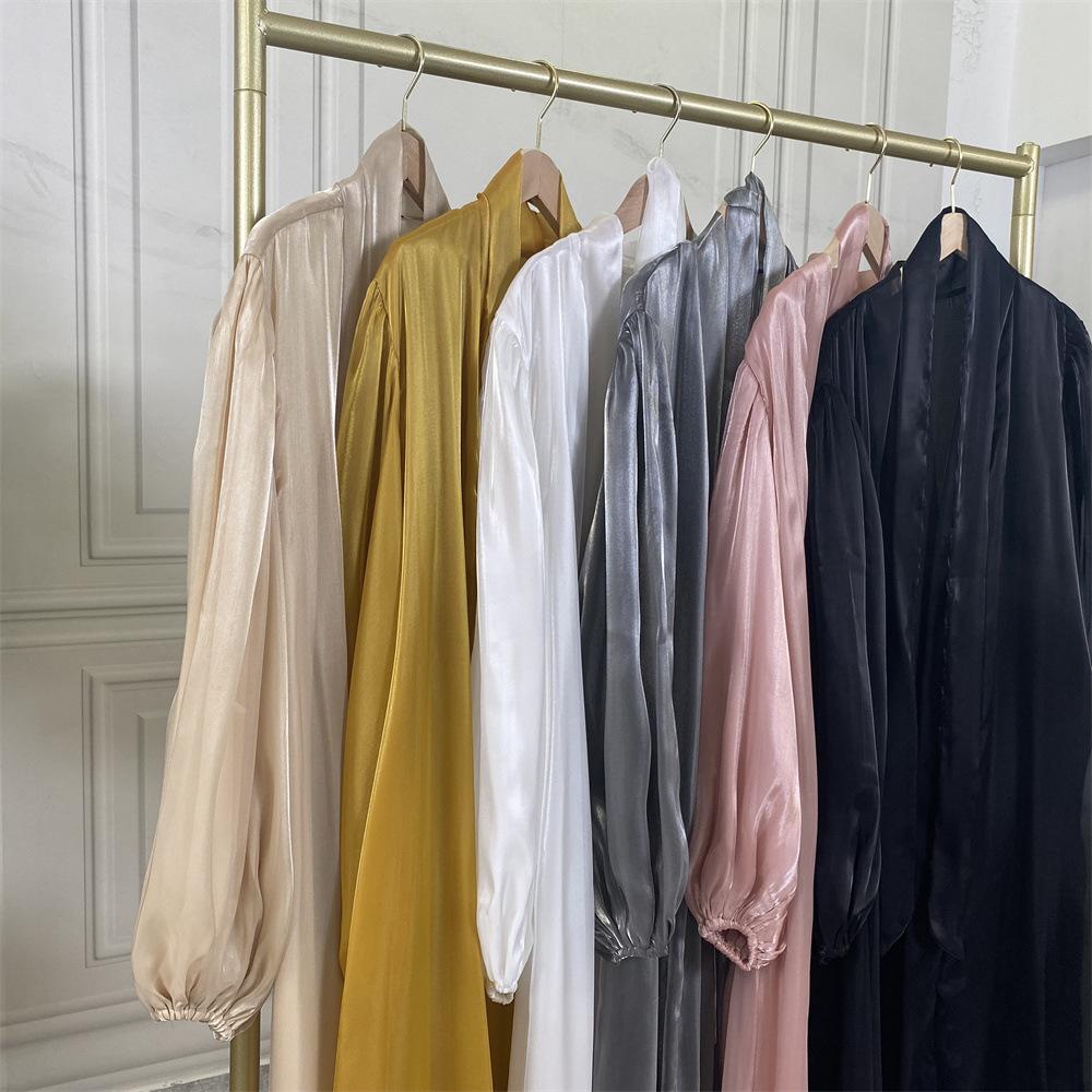 HASASERIES HS0929 Shiny Silk Balloon Sleeves Lined Cardigan