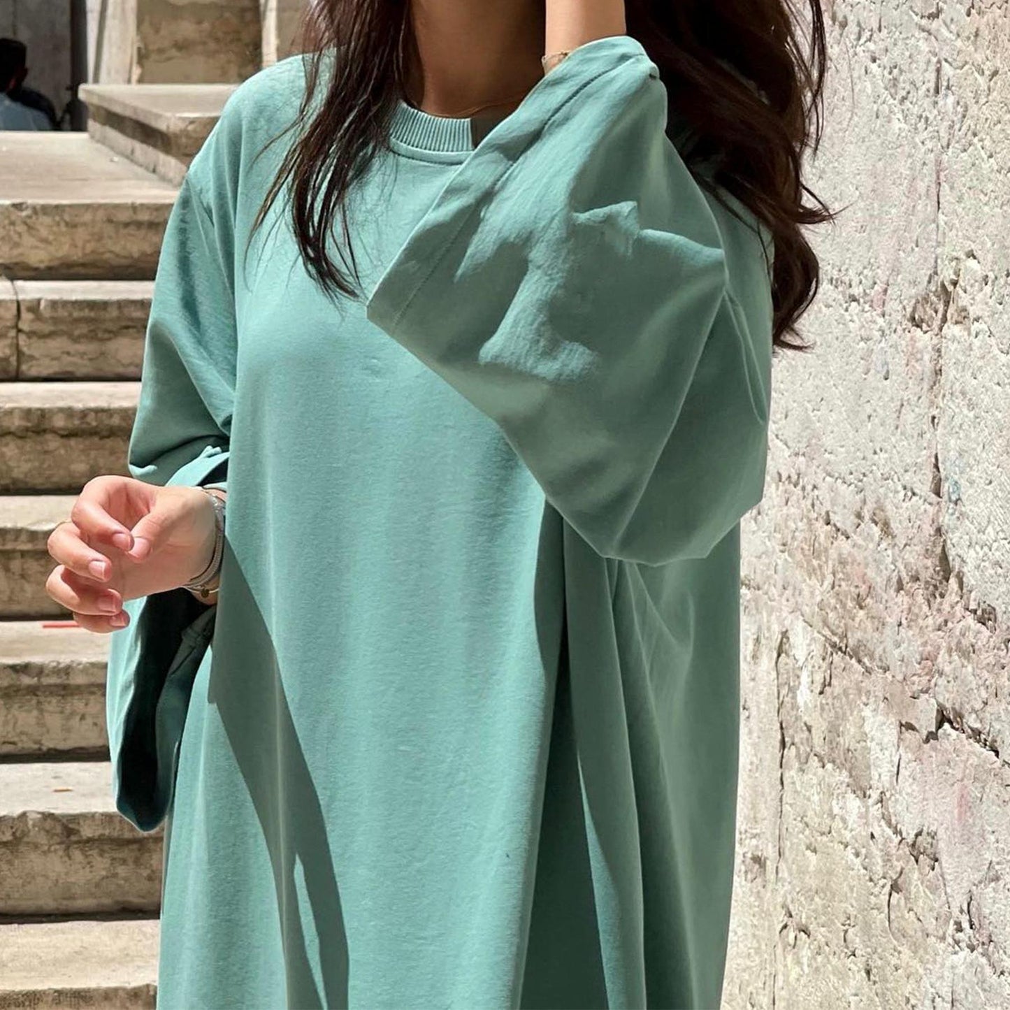 HASASERIES HS1089 Solid Color Hoodie Dress