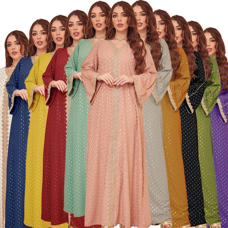 HS0442 Middle East Women's Clothing New Bronzing Muslim Dubai Robe