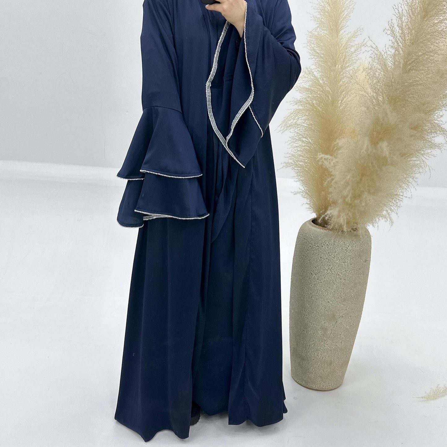 HASASERIES HS1188 Ensemble 3 pièces, cardigan en satin + robe intérieure + ceinture spéciale