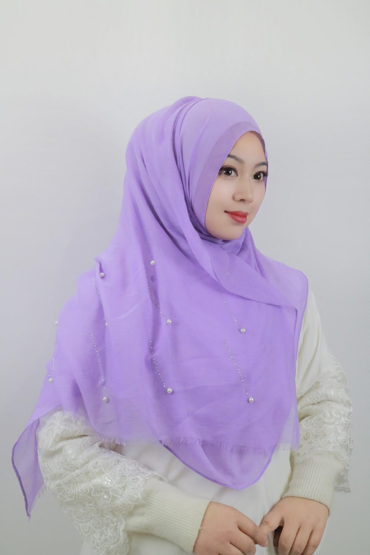 HASASERIES HS1106 Solid Color Scarf Long Beaded Shawl Headband