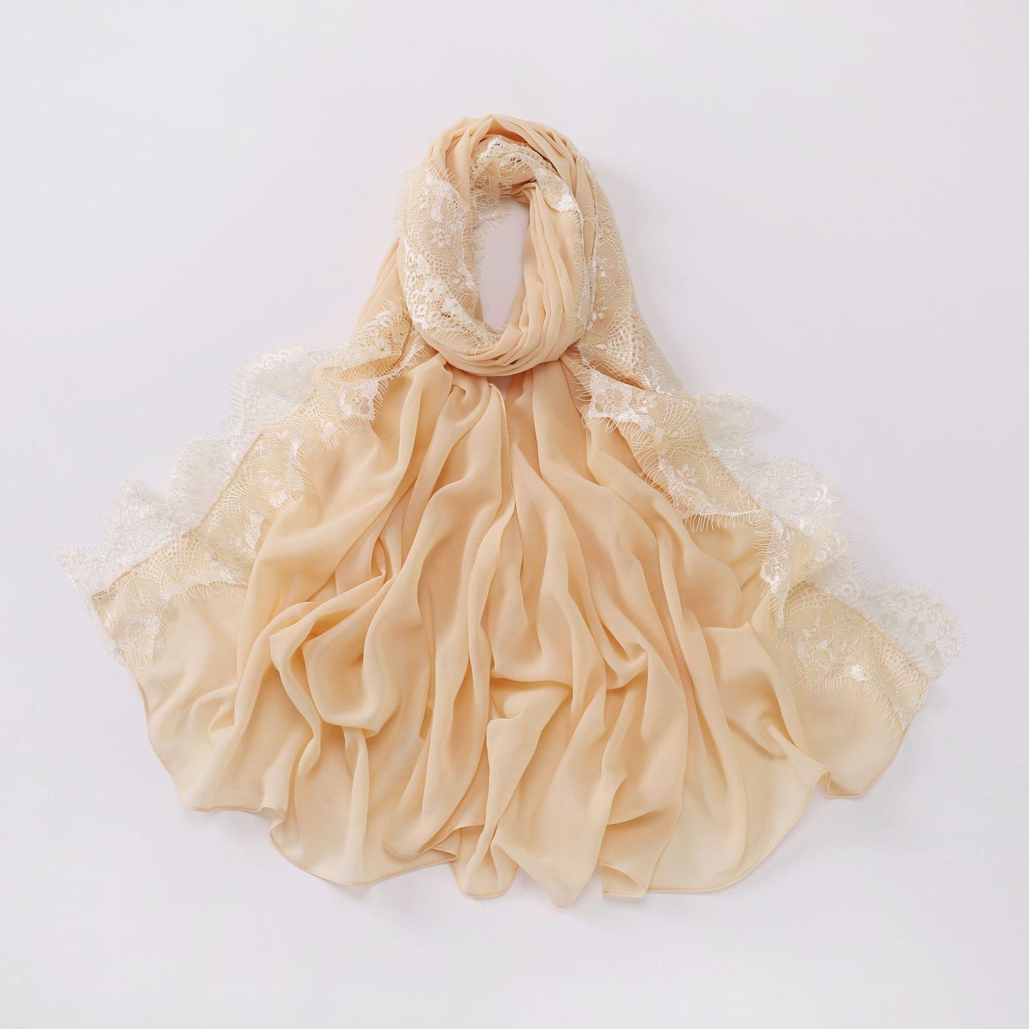 Bandeau Hijab en mousseline de soie avec bordure en dentelle HASASERIES HS1119