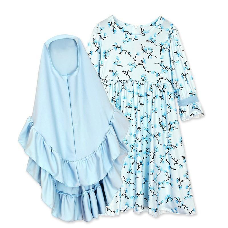 HASASERIES HS1202 Ensemble 2 pièces, Abaya pour enfant avec une couche de Khimar.
