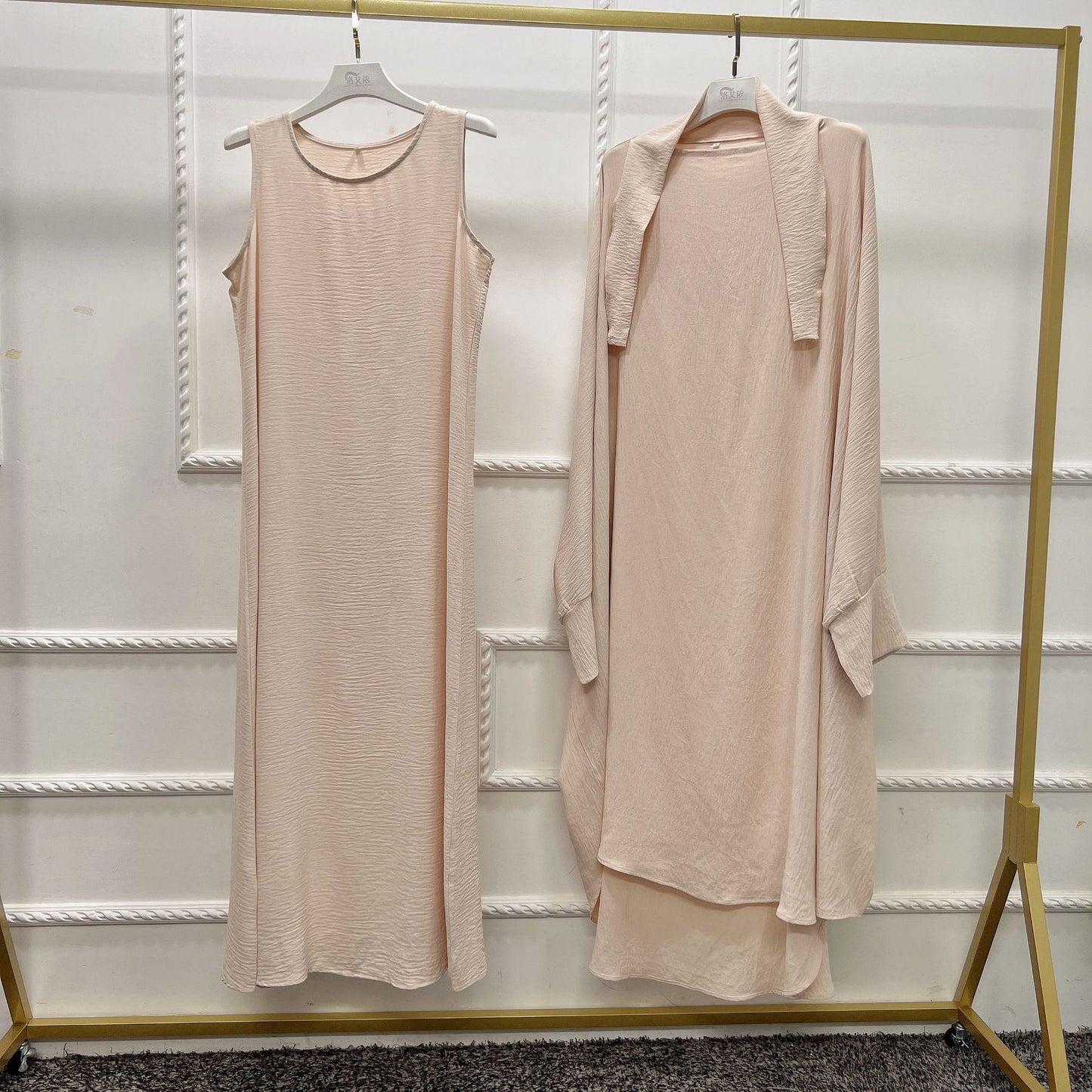 HS0464 2 PCS SET Middle Eastern Solid Color Robe Set Dress
