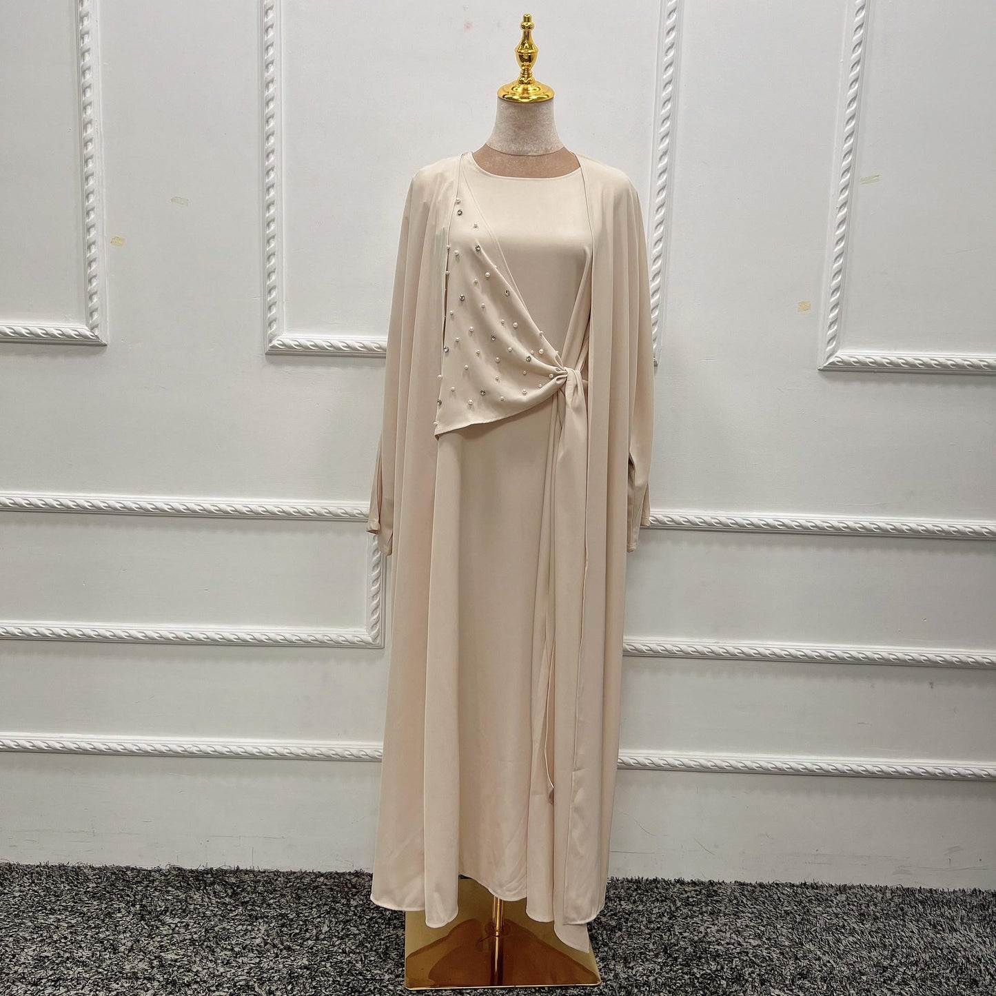 HASASERIES HS1012 Ensemble 2 pièces Cardigan de couleur unie + robe intérieure