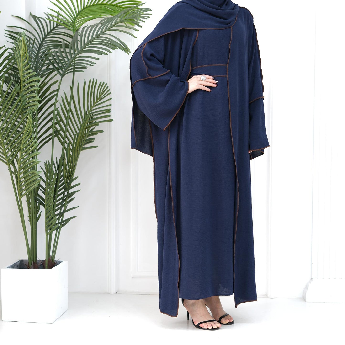 HASASERIES HS1095 3pcs Set Cardigan+without Sleeves Inner Dress+Hijab