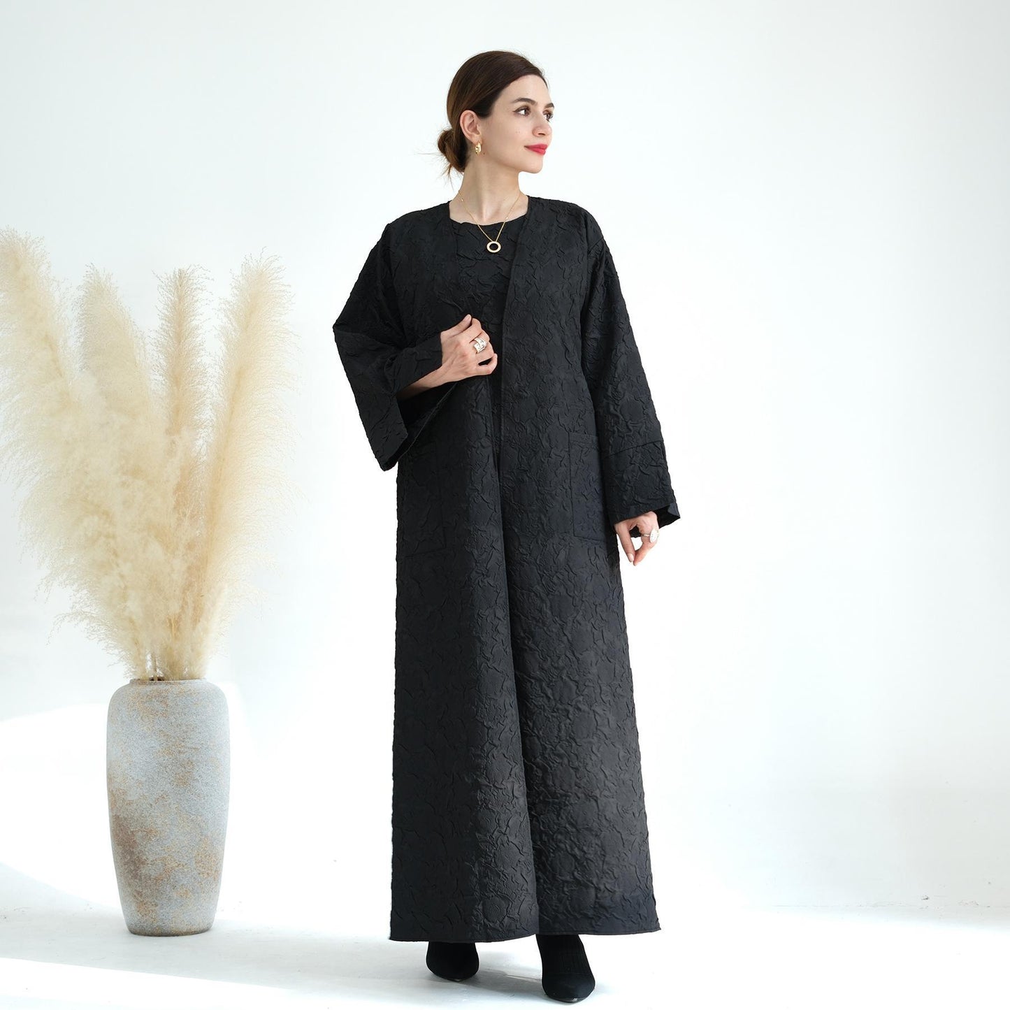 HASASERIES HS0719 Cardigan with Vest Dress Abaya Robe