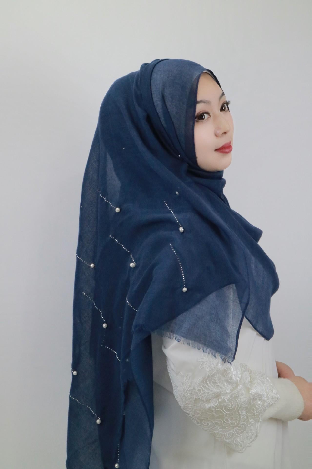 HASASERIES HS1106 Solid Color Scarf Long Beaded Shawl Headband