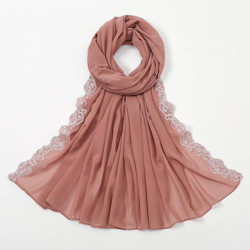 Écharpe en mousseline de soie et dentelle tendance HASASERIES HS1124