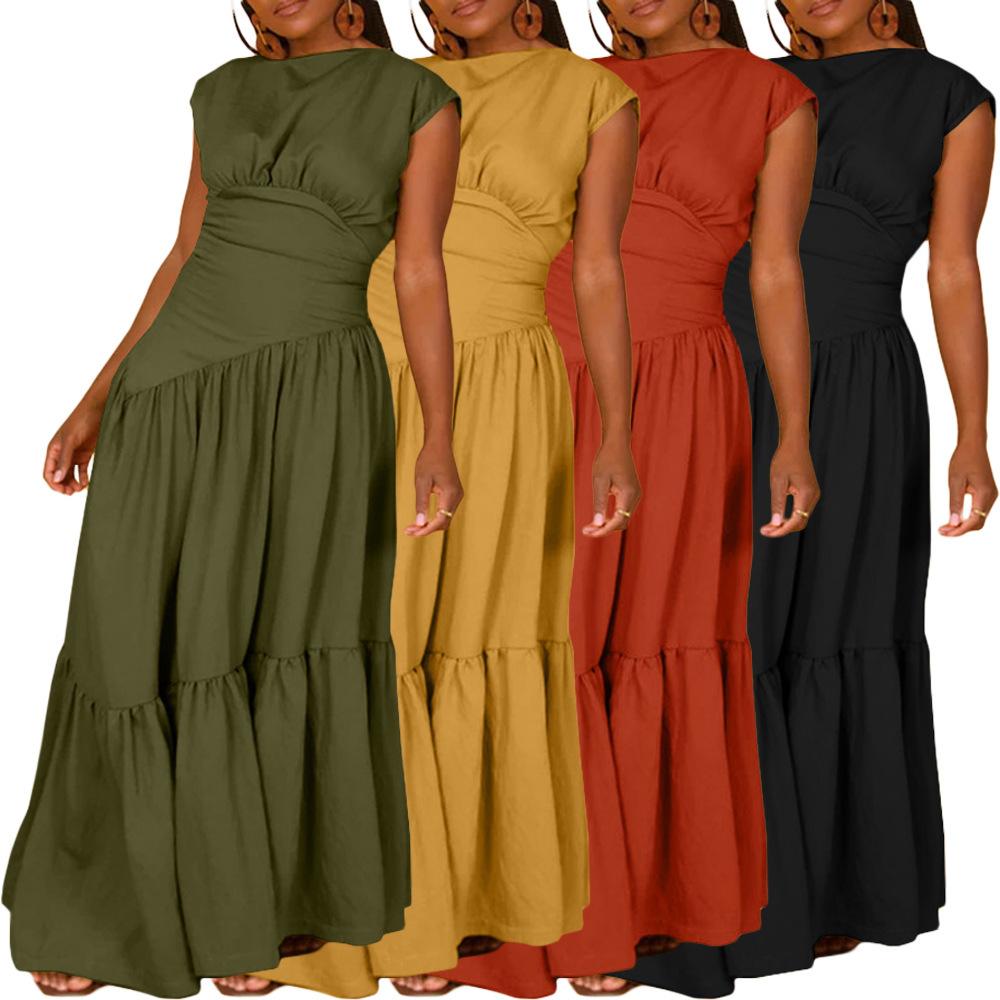 HS1641 Women's Sleeveless Pleated Loose Fit Maxi Dress