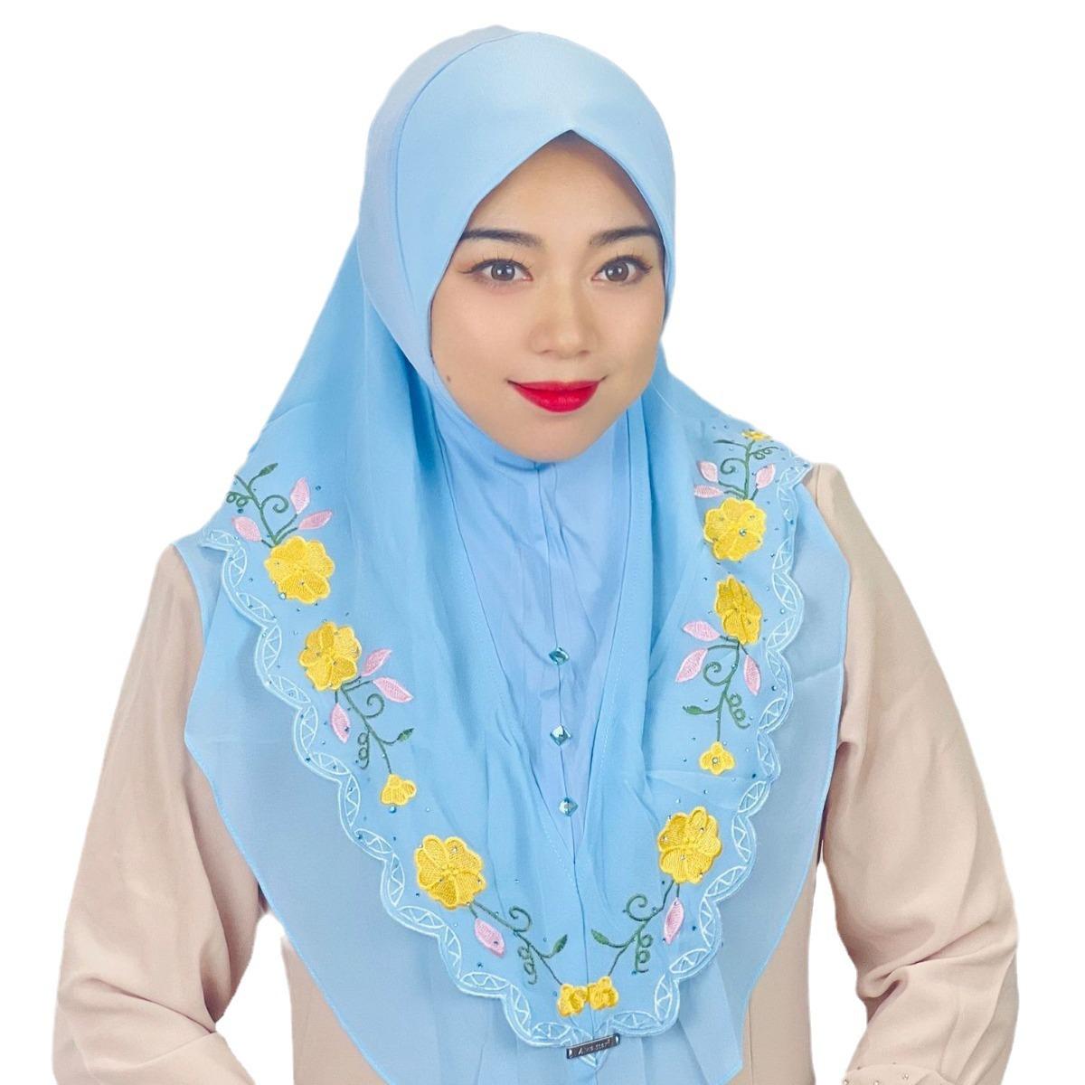 HASASERIES HS1105 Double Layered Floral Embroidered Lace Headscarf for Women