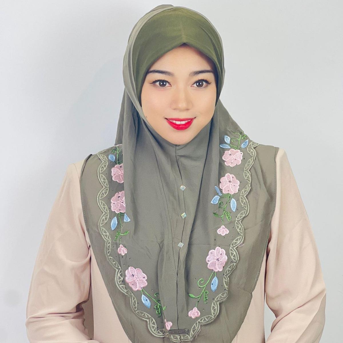 HASASERIES HS1105 Double Layered Floral Embroidered Lace Headscarf for Women