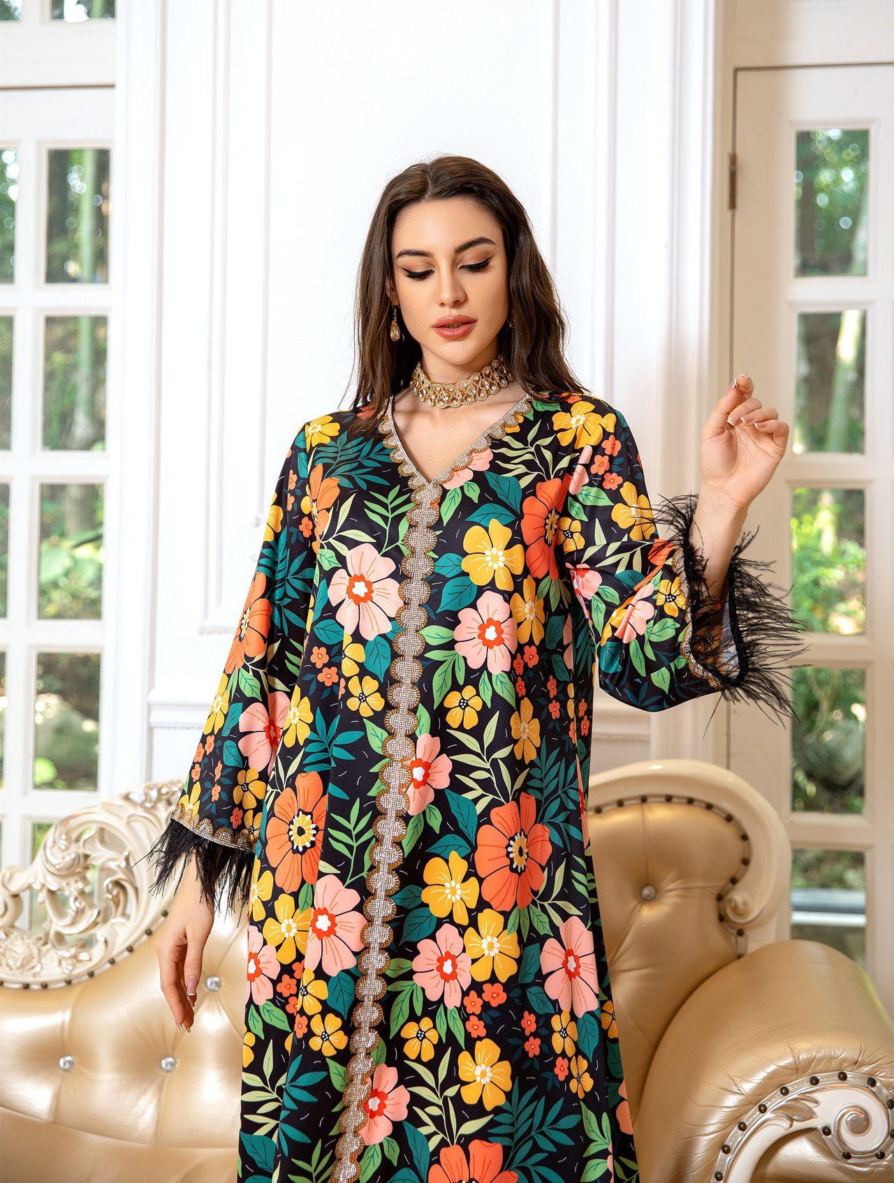 HASASERIES HS1078 Printed Diamond Camel Hair Dress