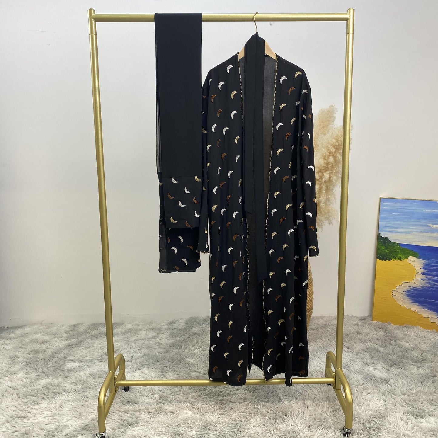 HASASERIES HS0927 Explosions Heavy Industry Embroidery Cardigan Abaya