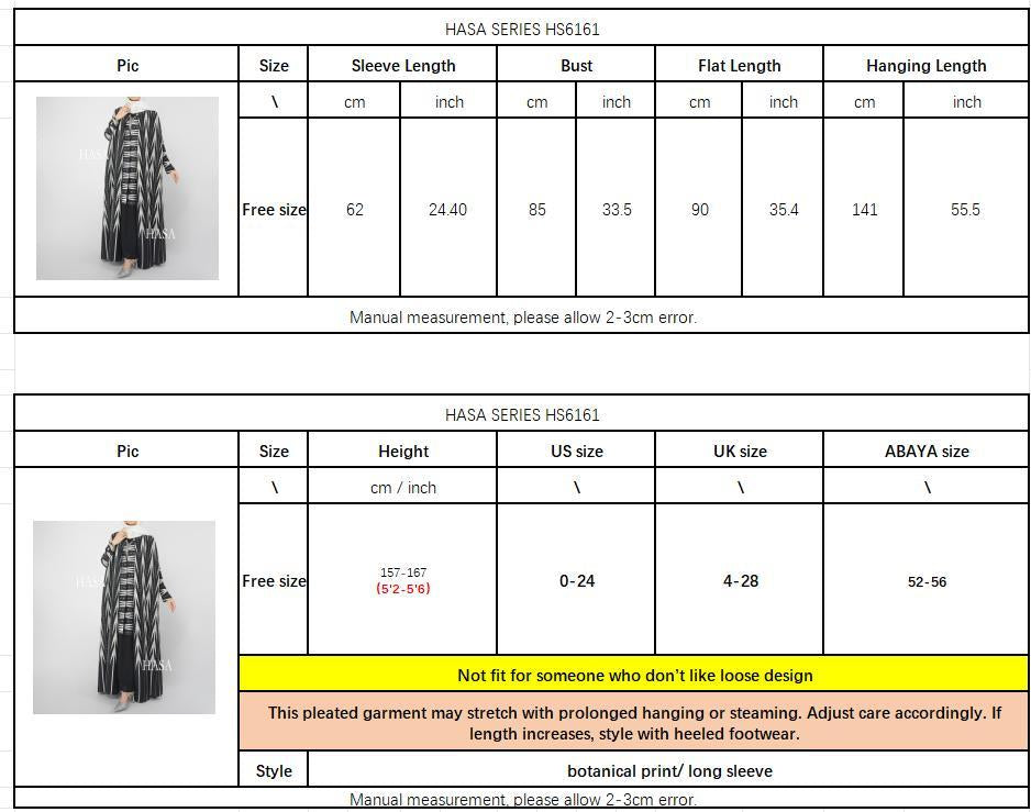 HS6161 Black and White Tribal-Inspired Pleated Abaya with Long Sleeves