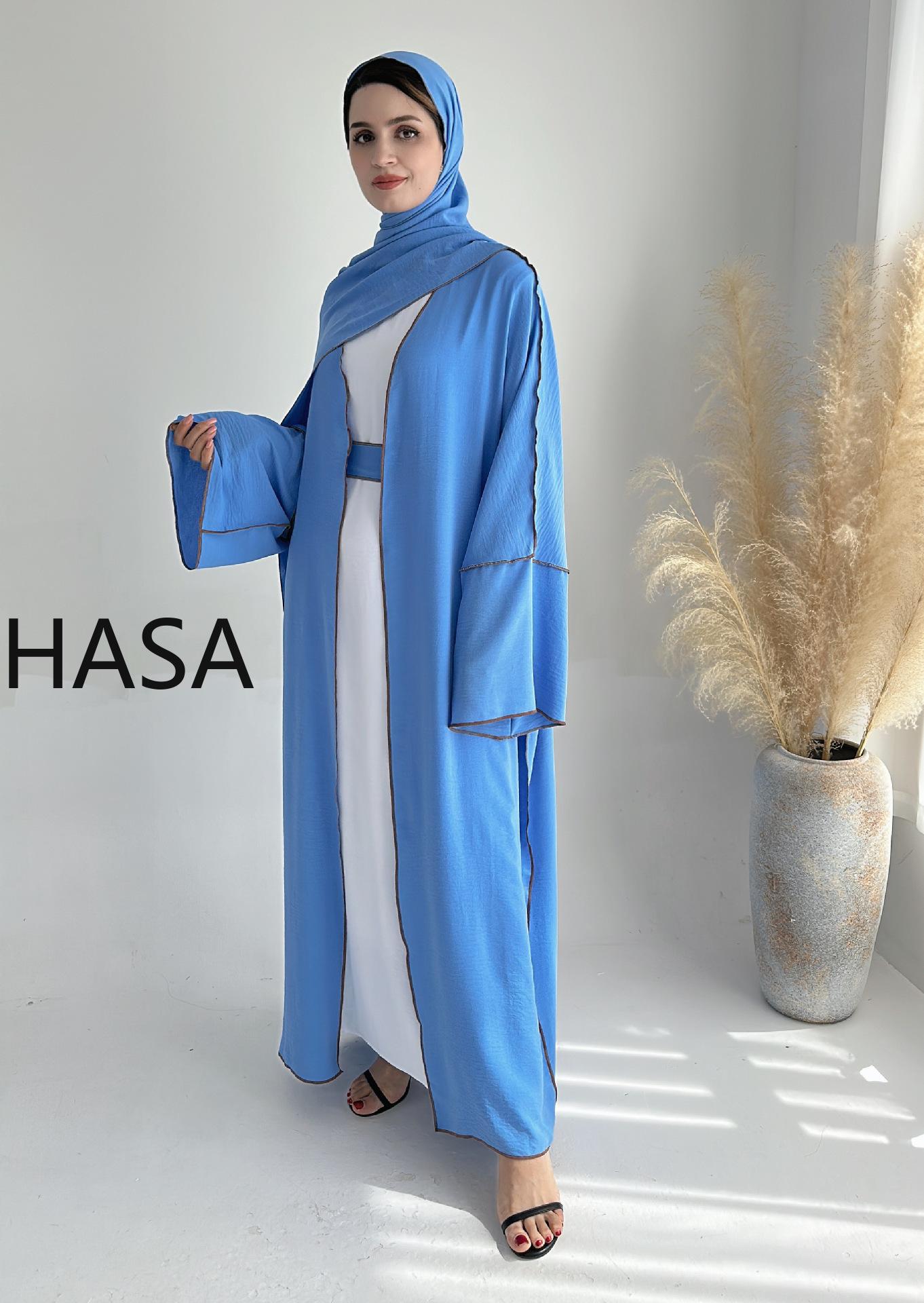 HASA HS1246H 2 PCS SET Crepe Solid Color Loose Hem Cardigan Robe with Hijab