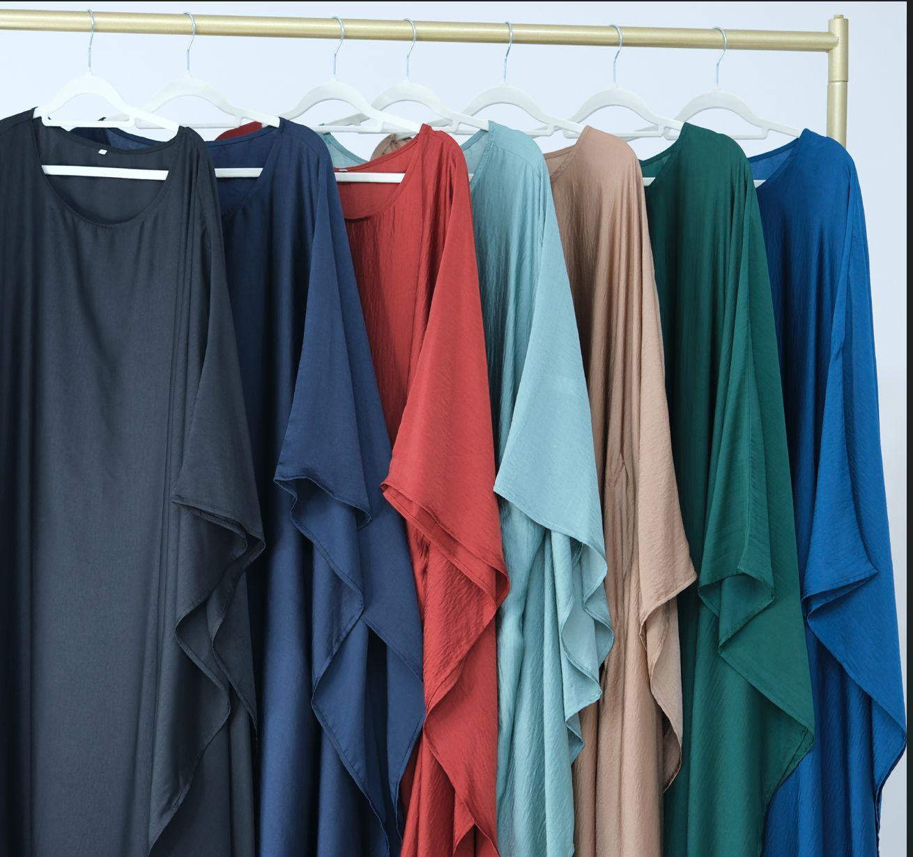 HASASERIES HS1174 Waist Raging Bat Sleeves Dress Crepe Kaftan