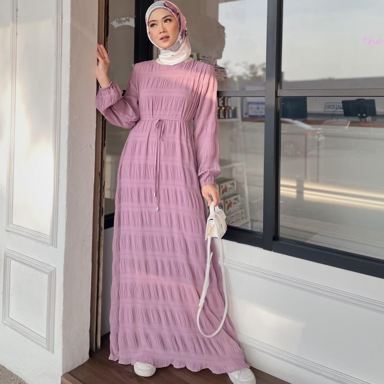 HASASERIES HS1049 Long Chiffon Pleated Dress